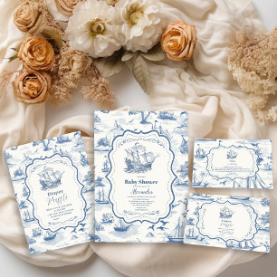 Toile Nautical Baby Shower Invitation