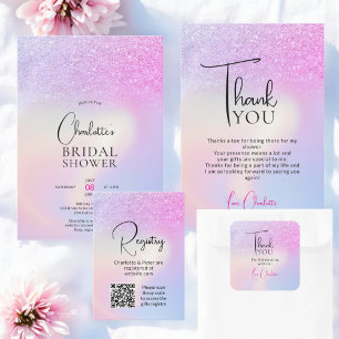 Pink Purple Glitter Bridal Shower Favour Thank You Square Sticker