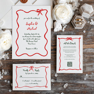 Holiday Amour   Illustrated French Bow Wedding Invitation
