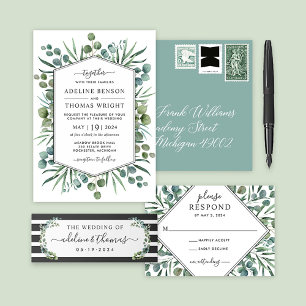 Elegant Eucalyptus Greenery Geometric Wedding Invitation