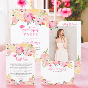 Boho pink garden floral advice wishes graduation enclosure card