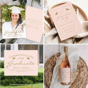 2025 Classic Blush Gold Border Graduation Party Invitation