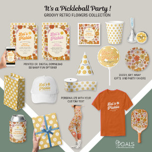 Retro Flower Power Pattern Pickleball Party  Invitation