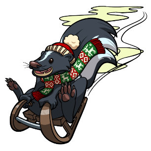 Skunk On A Sled Action Christmas Sledging Cartoon Holiday Card