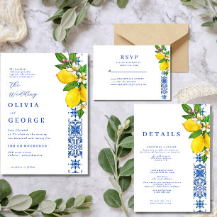 Elegant Lemon and Blue Mediterranean Wedding  Invitation