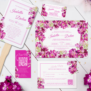 Pink stock watercolor wedding basic RSVP All In One Invitation