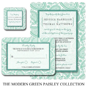 The Modern Paisley Wedding Collection - Green Invitation
