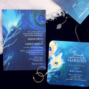 Gold Peacock Feather Flames Fall Wedding Invitation