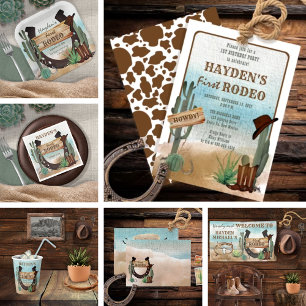 First Rodeo Cowboy Western Boy 1st Birthday Party Invitation