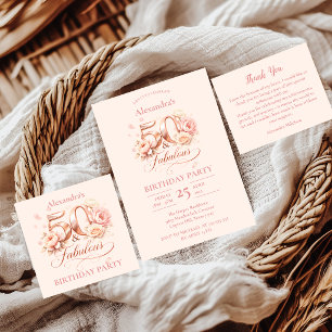 Blush Floral Elegant 50th Birthday Paper Plate