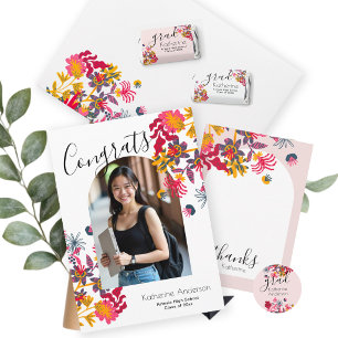 Modern Pink Arch Wildflowers Graduation Thank You Card