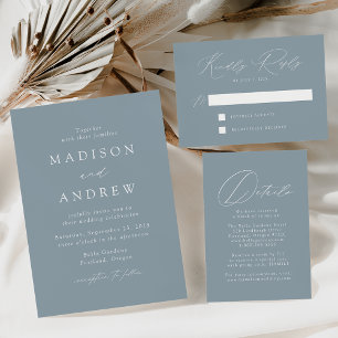 Modern Elegant Dusty Blue Monogram Wedding Invitation