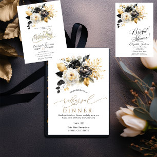 Gold Black White Flowers Wedding  Banner