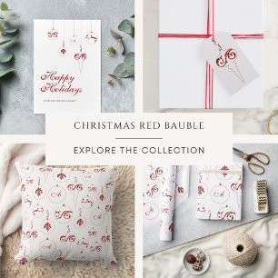 Happy Holidays Berry Red Monogram Bauble Holiday Card