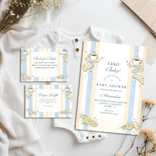 Italian Café Doodle Stripes Baby Shower Invitation