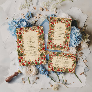 Vintage Strawberry Garden Wedding Invitation