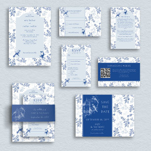 Chinoiserie Blue and White Elegant Vintage Wedding Invitation