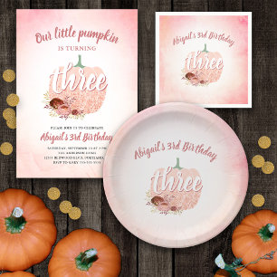 Rose Gold Glitter Pumpkin Fall Girls 3rd Birthday  Napkin