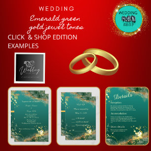 Emerald green gold jewel tones wedding invitation