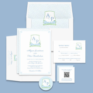 Grandmillenial Blue Green Wedding Crest Lined Envelope