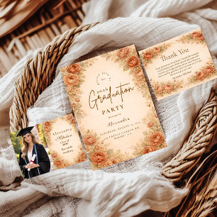 Vintage Peach Rose Graduation Party RSVP Card