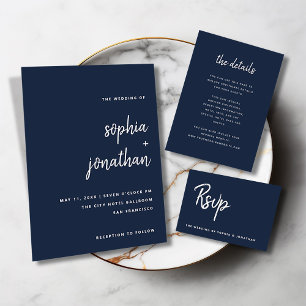 Modern Minimalist Script   Navy Blue Wedding RSVP Card