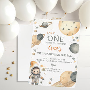 "Space Adventure Watercolor First Birthday Wrapping Paper