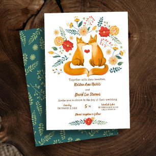 Romantic Foxes and Rustic Floral Foliage Wedding Invitation