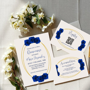 Royal Blue and Gold Geometric Quinceanera Registry Enclosure Card