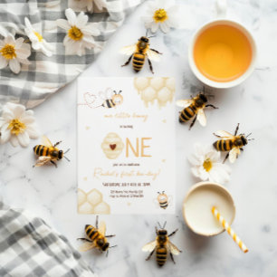 Cute Yellow Bee Honey First Bee-day Invitation