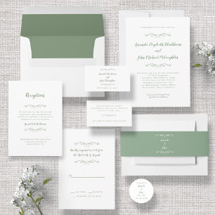 Elegant Green White Chic Wedding Rehearsal Dinner Invitation