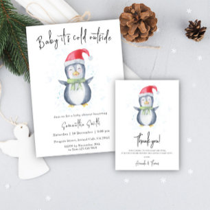 Penguin - baby shower bookplate classic round sticker