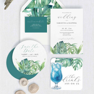 Tropical Palm Wedding Meal Choice RSVP Postcard