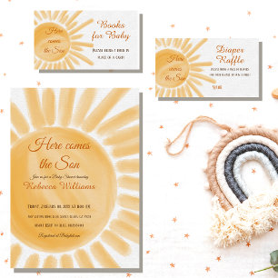 Here Comes the Son Sunshine Ray Yellow Baby Shower Invitation