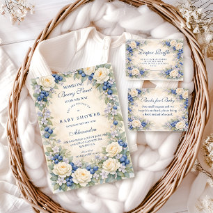 Blueberry Floral Wreath Diapper Raffle Enclosure Card