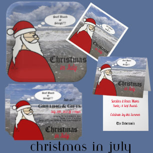 Christmas in July Santa Surf Folded Greeting Card