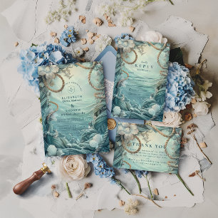 Coastal Rope Botanical Ocean Wedding Invitation