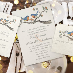 Vintage Blue Birds Wedding Invitations