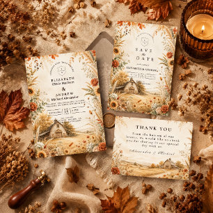 Romantic Autumn Barn Wedding Thank You Card