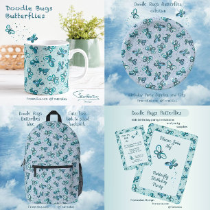 Doodle Bugs Butterflies - blue - seamless pattern. Coffee Mug