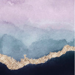 Purple Dusty Blue Watercolor Gold Agate Wedding Invitation