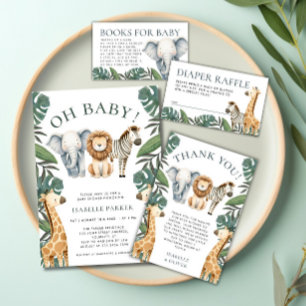 Cute Jungle Safari Animals Greenery Books for Baby Enclosure Card
