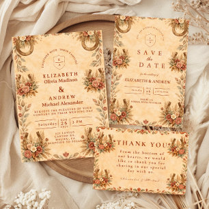 Terracotta Western Floral Wedding Save The Date