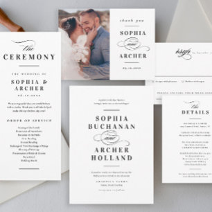 Romantic Script Black and White Typography Wedding Invitation
