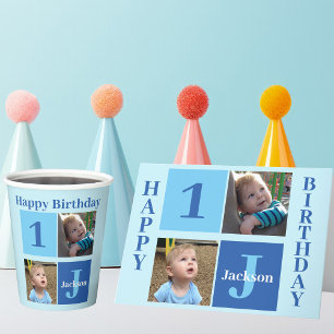 Birthday Boy Photo Personalised Cute Kids Blue Card