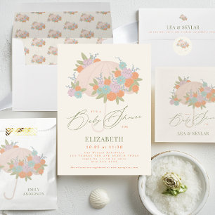 Floral Umbrella Neutral Unisex Baby Shower Invitation