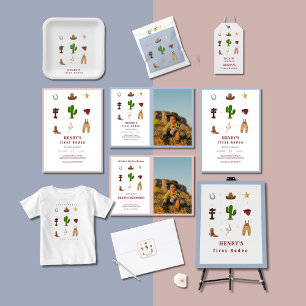 Pink First Rodeo Cowboy Kids Birthday Photo Square Sticker