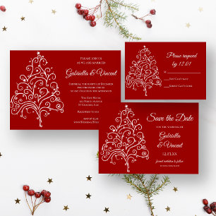 Red Christmas Tree Winter Wedding RSVP Card