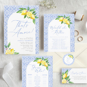 That's Amore Lemon Italian Blue Tile Bridal Shower Invitation