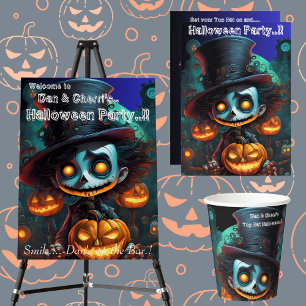 Psycho Top Hat Halloween Party Round Paper Coaster
